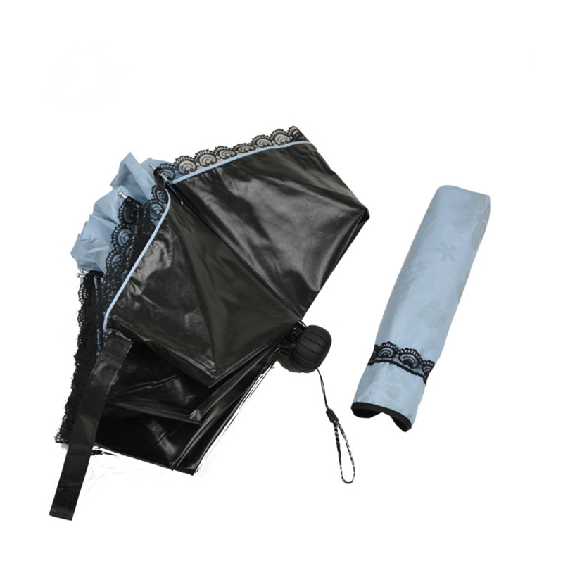 19 inch folded anti-uv black coated 3 fold travel umbrella