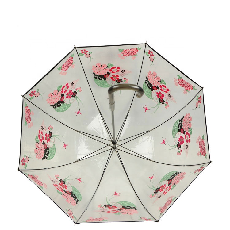 PVC windproof and waterproof straight umbrella with flower print