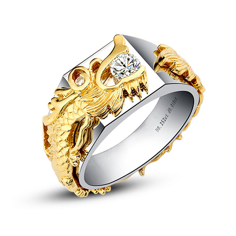 18k real gold dragon diamond rings